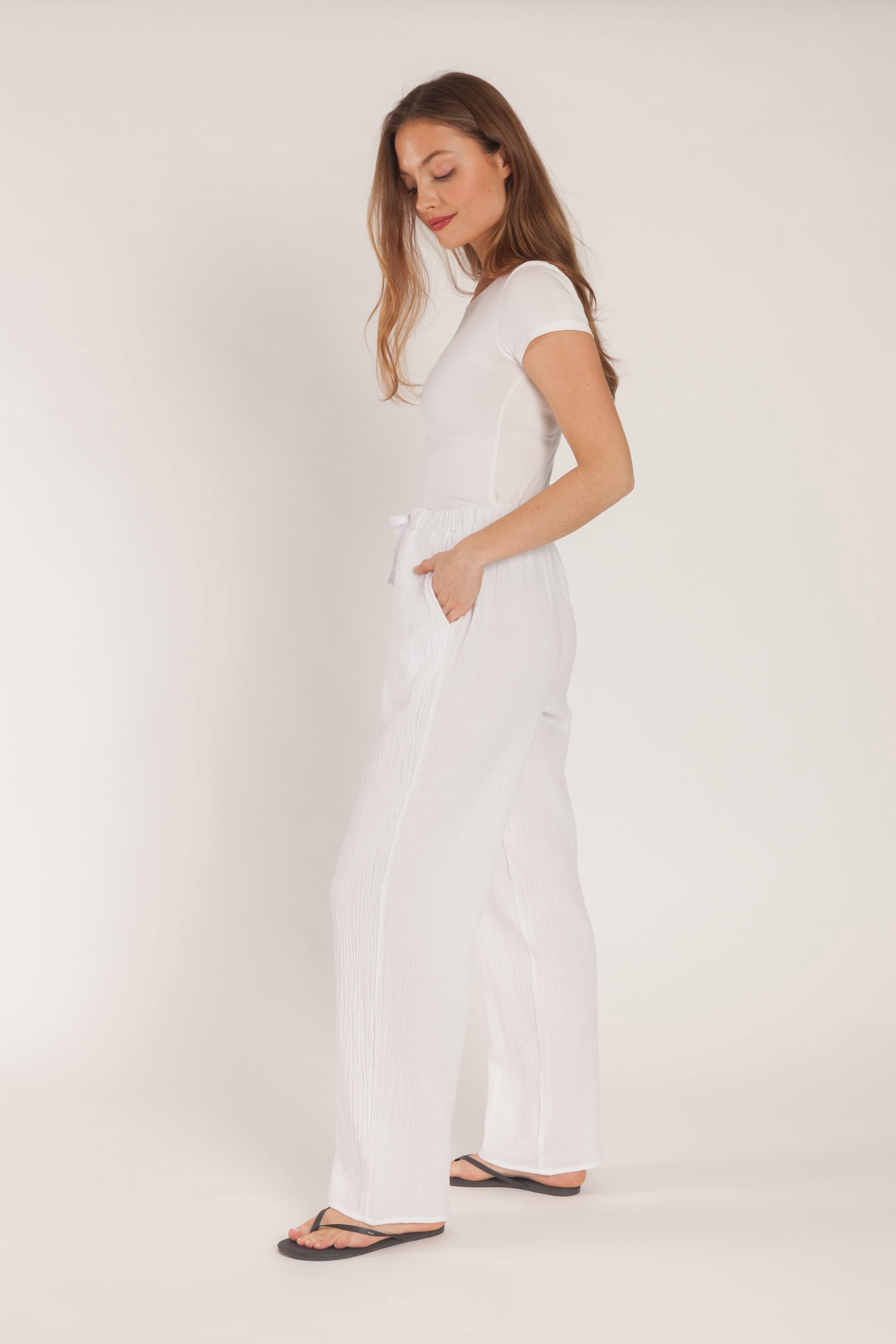 Pantalon Rielle en gaze de coton – Blanc
