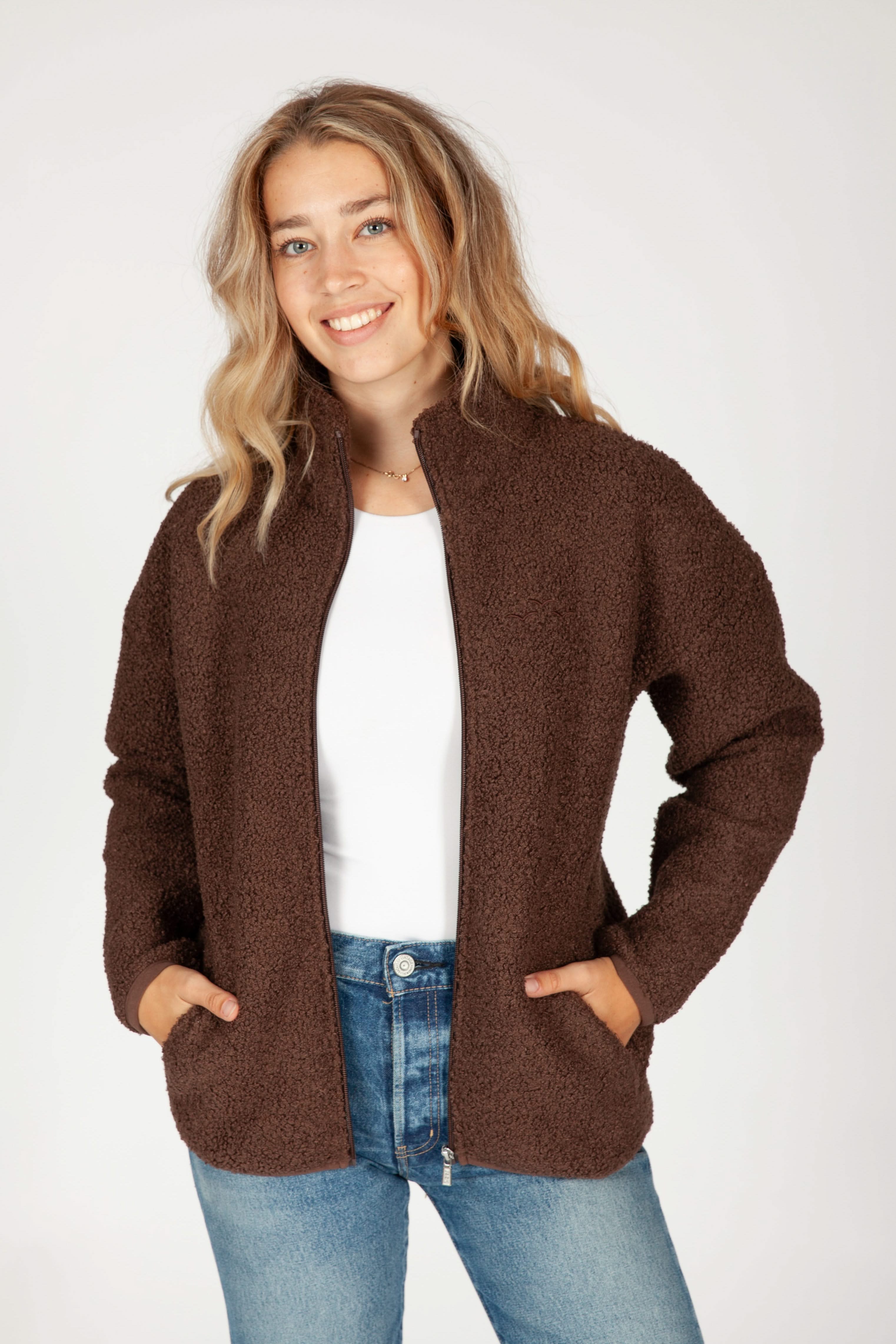 Veste Sara Teddy zippé en Sherpa premium Marron