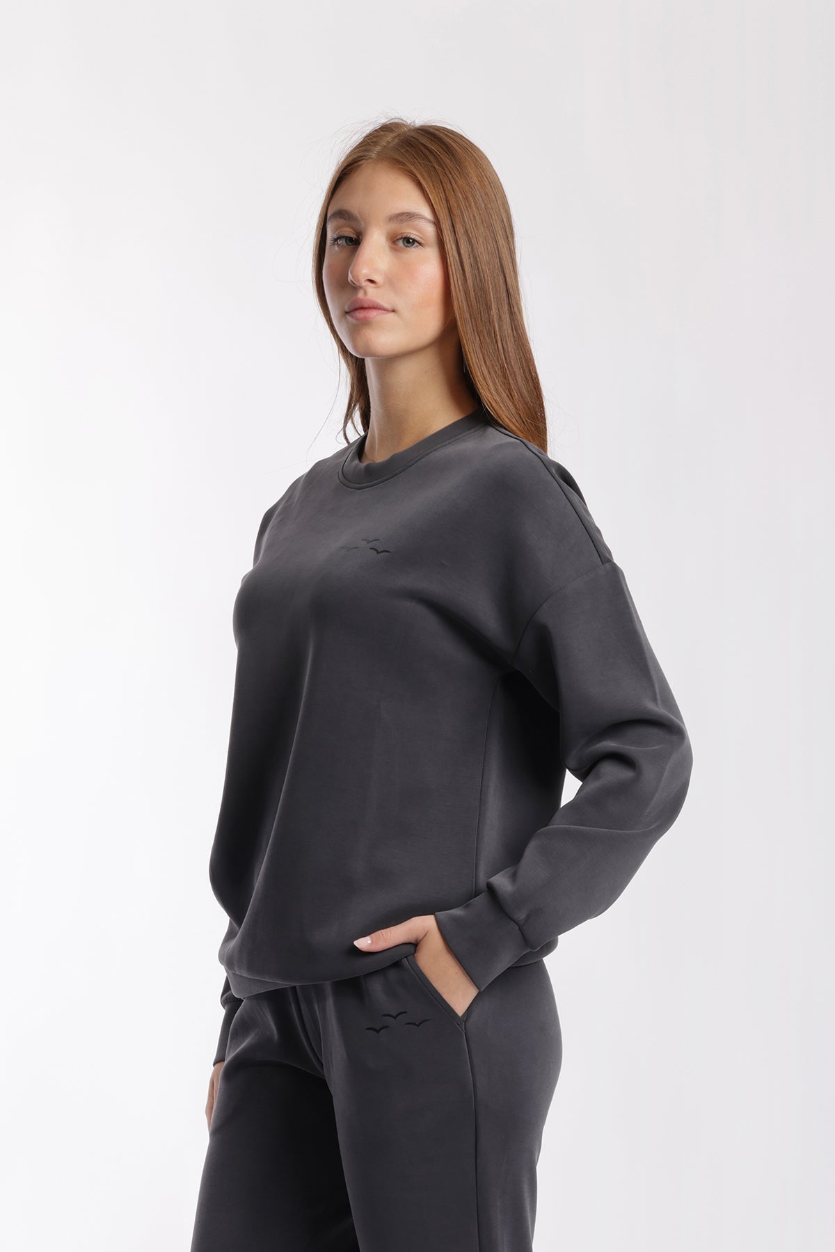 Sweat à col rond Premium Femme Anthracite