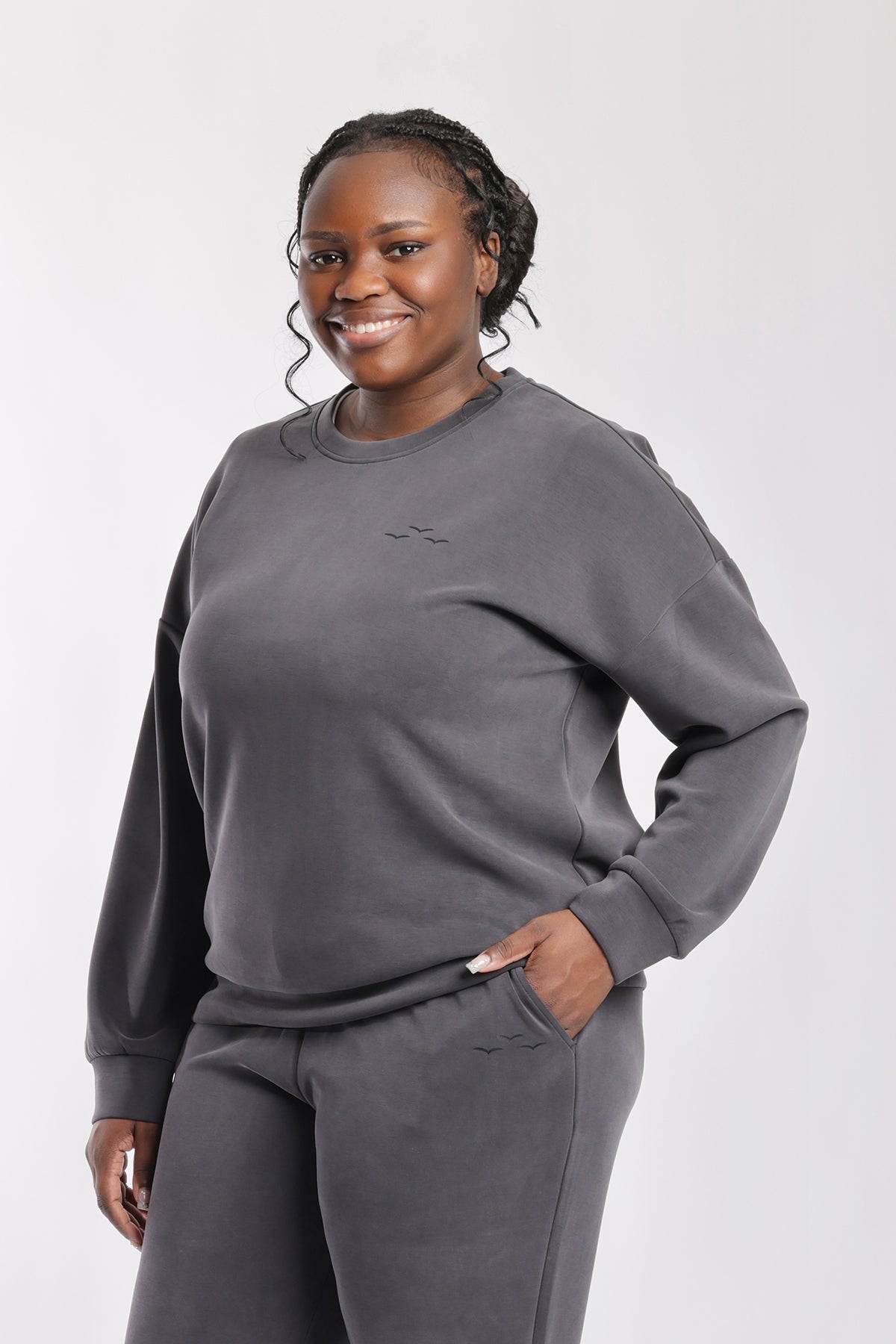 Sweat à col rond Premium Femme Anthracite