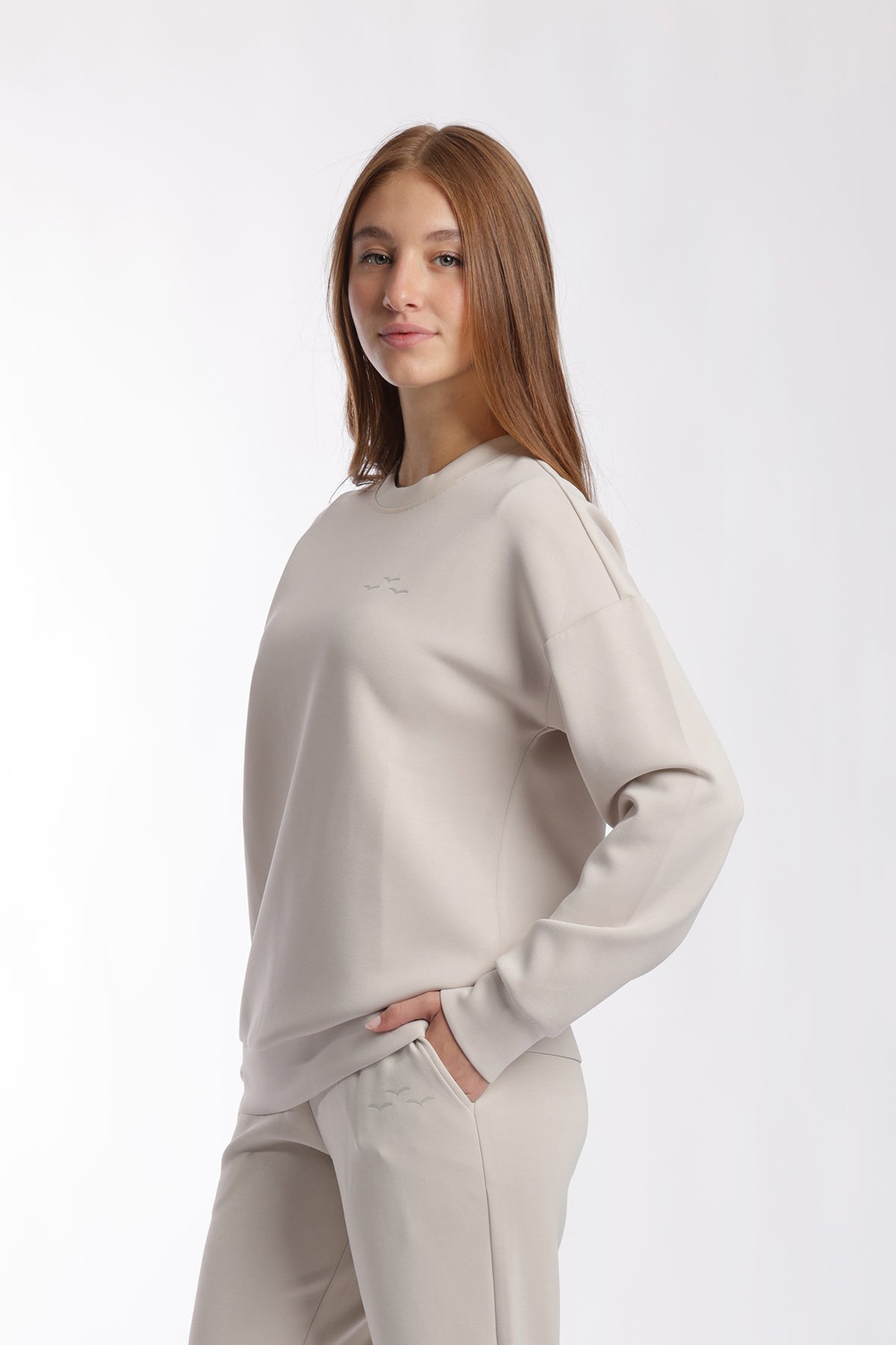 Sweat à col rond Premium Femme Beige