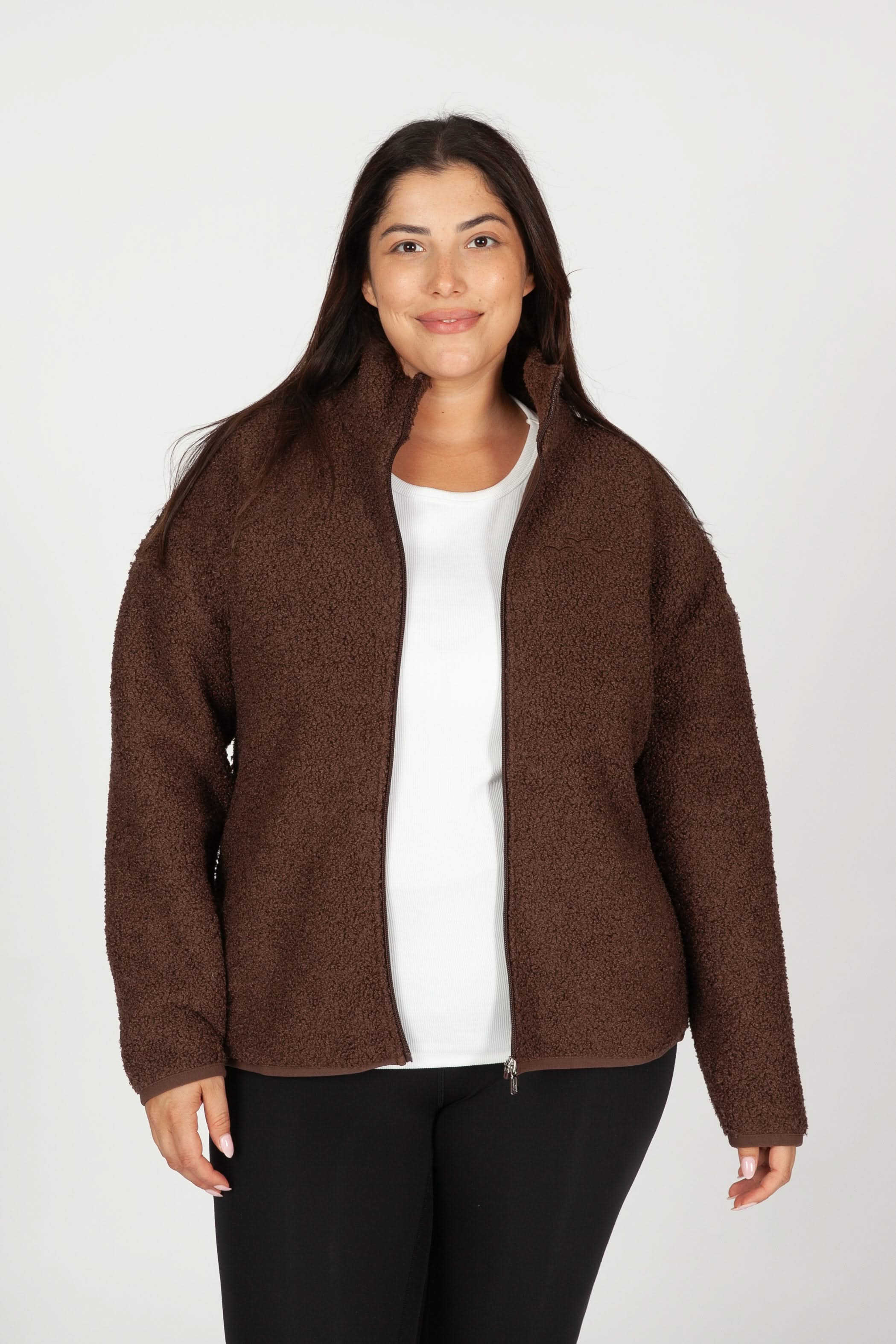 Veste Sara Teddy zippé en Sherpa premium Marron