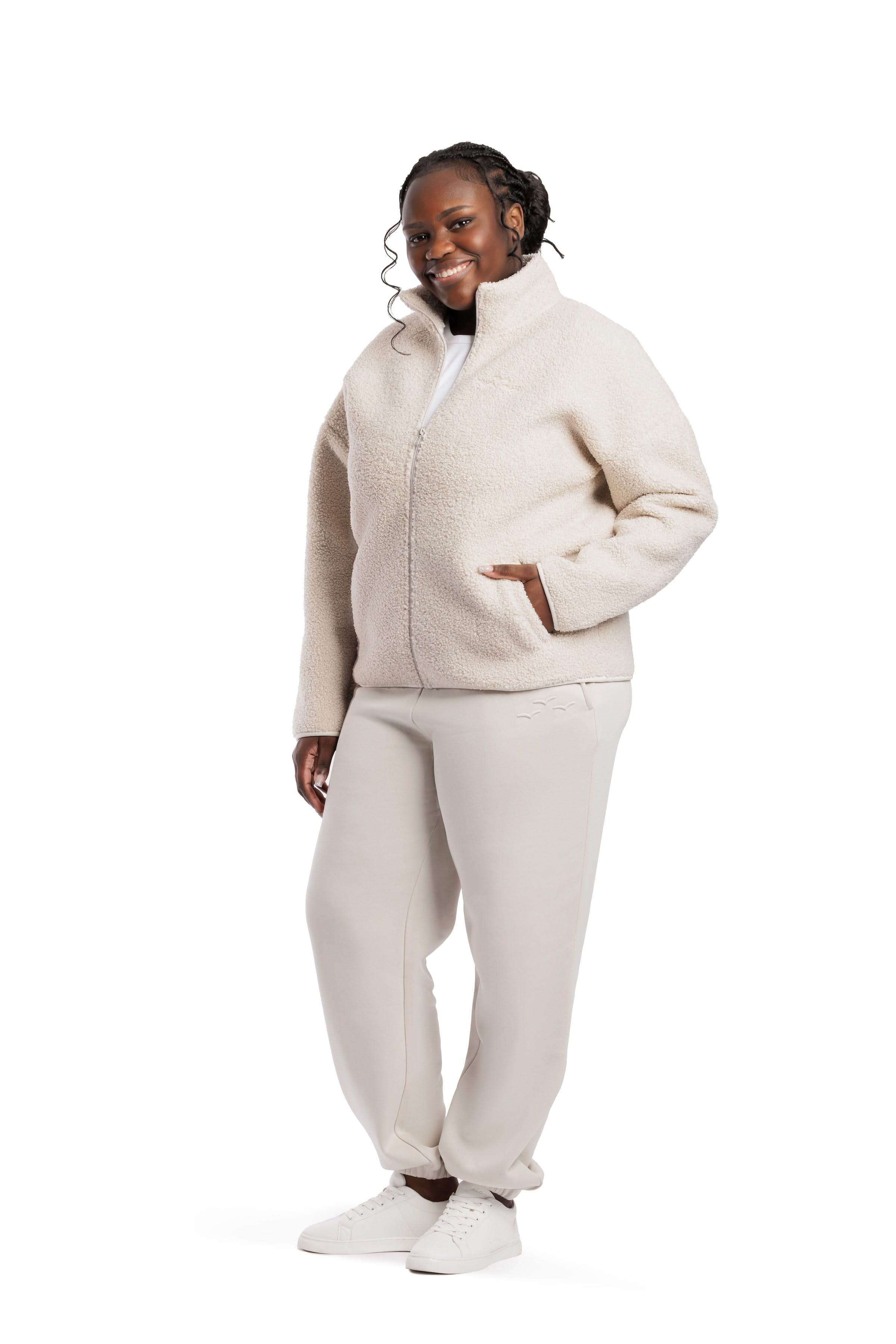 Veste Sara Teddy zippé en Sherpa premium Beige